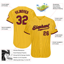 Load image into Gallery viewer, Custom Yellow Black Pinstripe Crimson-Black Authentic Baseball Jersey
