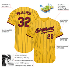 Custom Yellow Black Pinstripe Crimson-Black Authentic Baseball Jersey