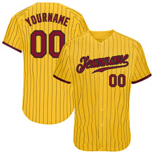 Load image into Gallery viewer, Custom Yellow Black Pinstripe Crimson-Black Authentic Baseball Jersey
