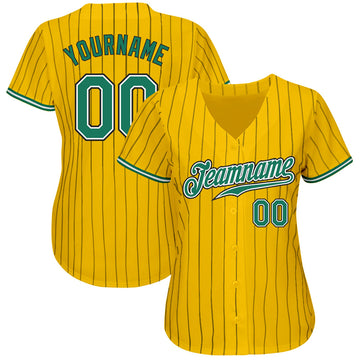 Custom Yellow Black Pinstripe Kelly Green-White Authentic Baseball Jersey