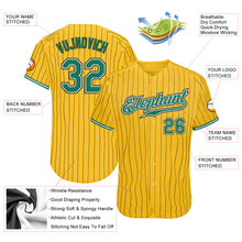 Load image into Gallery viewer, Custom Yellow Black Pinstripe Kelly Green-White Authentic Baseball Jersey
