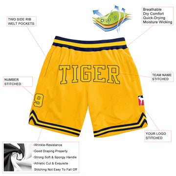 Custom Gold Gold-Navy Authentic Throwback Basketball Shorts