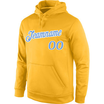 Custom Stitched Gold Light Blue-White Sports Pullover Sweatshirt Hoodie