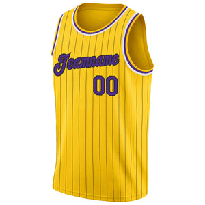 Custom Gold Black Pinstripe Purple-White Authentic  Basketball Jersey