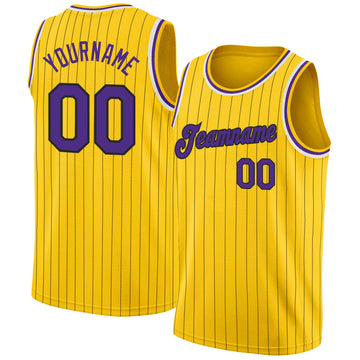 Custom Gold Black Pinstripe Purple-White Authentic Throwback Basketball Jersey