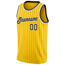 Load image into Gallery viewer, Custom Gold Black Pinstripe Black-White Authentic Basketball Jersey
