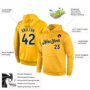 Custom Stitched Gold Royal Sports Pullover Sweatshirt Hoodie