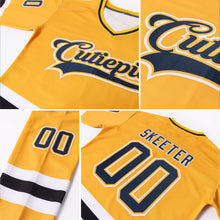 Load image into Gallery viewer, Custom Gold Navy-White Hockey Jersey

