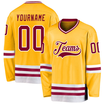 Custom Gold Maroon-White Hockey Jersey