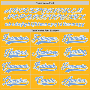 Custom Gold Light Blue-White Hockey Jersey