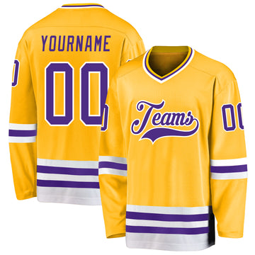 Custom Gold Purple-White Hockey Jersey