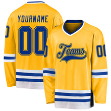 Load image into Gallery viewer, Custom Gold Royal-White Hockey Jersey
