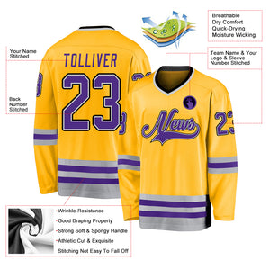 Custom Gold Purple-Gray Hockey Jersey