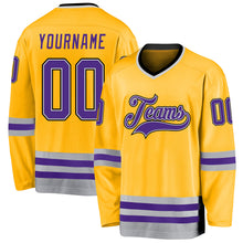 Load image into Gallery viewer, Custom Gold Purple-Gray Hockey Jersey
