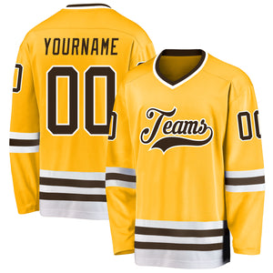 Custom Gold Brown-White Hockey Jersey