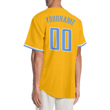 Load image into Gallery viewer, Custom Gold Light Blue-White Authentic Baseball Jersey
