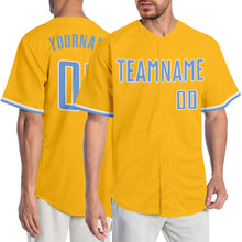 Load image into Gallery viewer, Custom Gold Light Blue-White Authentic Baseball Jersey
