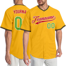 Load image into Gallery viewer, Custom Gold Neon Green-Red Authentic Baseball Jersey
