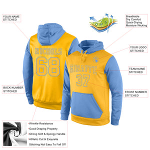 Custom Stitched Gold Gold-Light Blue Sports Pullover Sweatshirt Hoodie