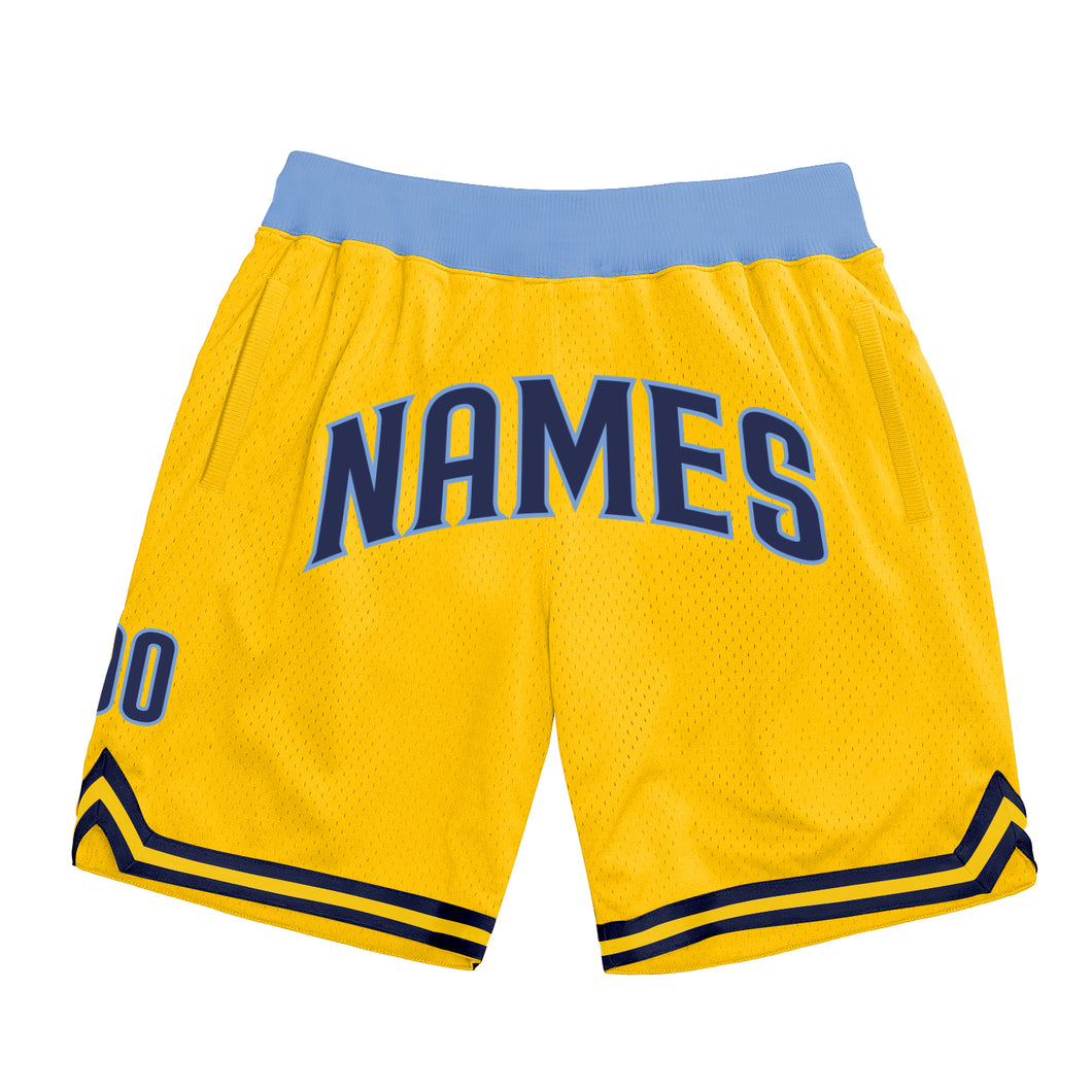 Custom Gold Navy-Light Blue Authentic Throwback Basketball Shorts