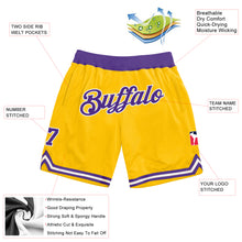 Load image into Gallery viewer, Custom Gold Purple-White Authentic Throwback Basketball Shorts
