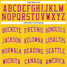 Load image into Gallery viewer, Custom Gold Red-White Authentic Throwback Basketball Jersey
