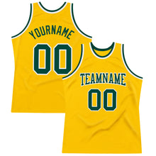 Load image into Gallery viewer, Custom Gold Green-White Authentic Throwback Basketball Jersey
