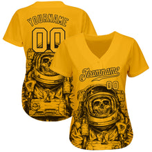 Load image into Gallery viewer, Custom Gold Gold-Black 3D Pattern Design Astronaut Authentic Baseball Jersey
