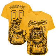 Load image into Gallery viewer, Custom Gold Gold-Black 3D Pattern Design Astronaut Authentic Baseball Jersey
