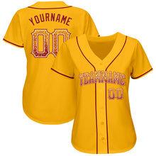 Load image into Gallery viewer, Custom Gold Crimson-Cream Authentic Drift Fashion Baseball Jersey
