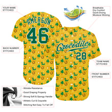 Load image into Gallery viewer, Custom Gold Kelly Green-White 3D Pattern Design Authentic St. Patrick&#39;s Day Baseball Jersey
