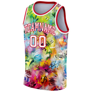 Custom Scratch Graffiti Pattern White-Red 3D Authentic Basketball Jersey