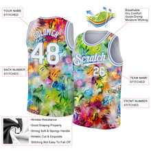 Load image into Gallery viewer, Custom Scratch Graffiti Pattern White-Light Blue 3D Authentic Basketball Jersey
