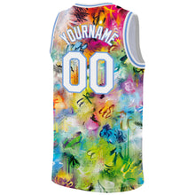 Load image into Gallery viewer, Custom Scratch Graffiti Pattern White-Light Blue 3D Authentic Basketball Jersey
