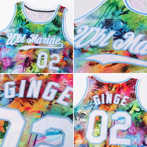 Custom Scratch Graffiti Pattern White-Light Blue 3D Authentic Basketball Jersey