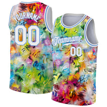 Load image into Gallery viewer, Custom Scratch Graffiti Pattern White-Light Blue 3D Authentic Basketball Jersey
