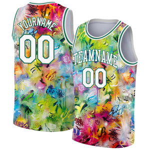 Custom Scratch Graffiti Pattern White-Kelly Green 3D Authentic Basketball Jersey