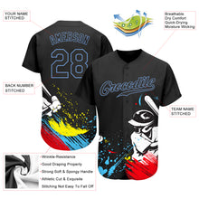 Load image into Gallery viewer, Custom Graffiti Pattern Black-Light Blue 3D Authentic Baseball Jersey
