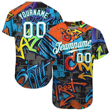 Load image into Gallery viewer, Custom Graffiti Geometric Pattern White-Teal 3D Authentic Baseball Jersey
