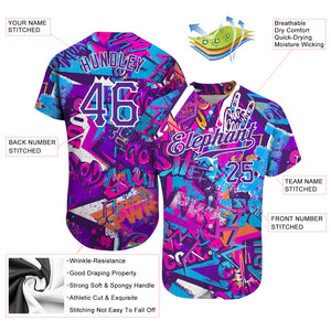 Custom Graffiti Words Pattern White-Purple 3D Authentic Baseball Jersey