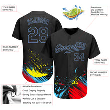 Load image into Gallery viewer, Custom Graffiti Pattern Black-Light Blue 3D Authentic Baseball Jersey
