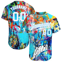 Load image into Gallery viewer, Custom Abstract Graffiti White-Light Blue 3D Authentic Baseball Jersey
