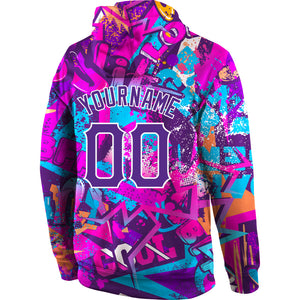 Custom Stitched Graffiti Pattern Purple-White 3D Sports Pullover Sweatshirt Hoodie