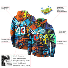 Load image into Gallery viewer, Custom Stitched Graffiti Pattern White-Aqua 3D Sports Pullover Sweatshirt Hoodie
