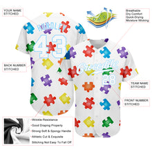 Load image into Gallery viewer, Custom Autism Awareness Puzzle Pieces White-Light Blue 3D Authentic Baseball Jersey
