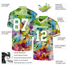 Load image into Gallery viewer, Custom Graffiti Pattern White-Neon Green 3D Mesh Authentic Throwback Football Jersey
