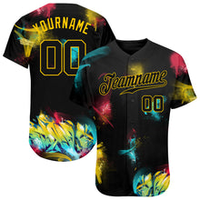 Load image into Gallery viewer, Custom Graffiti Pattern Black-Gold 3D Authentic Baseball Jersey
