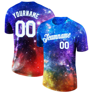 Custom Galactic White-Light Blue 3D Performance T-Shirt