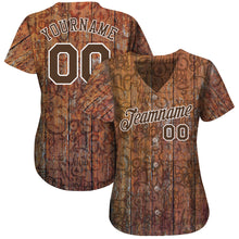Load image into Gallery viewer, Custom Graffiti Pattern Brown-White 3D Wood Authentic Baseball Jersey
