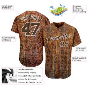 Custom Graffiti Pattern Brown-White 3D Wood Authentic Baseball Jersey